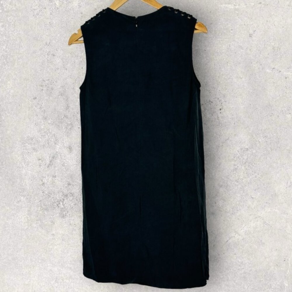 Allsaints Kaili Black Laced Dress Size 2 Shift Minimalist Split 100% Modal Mini - Picture 6 of 14